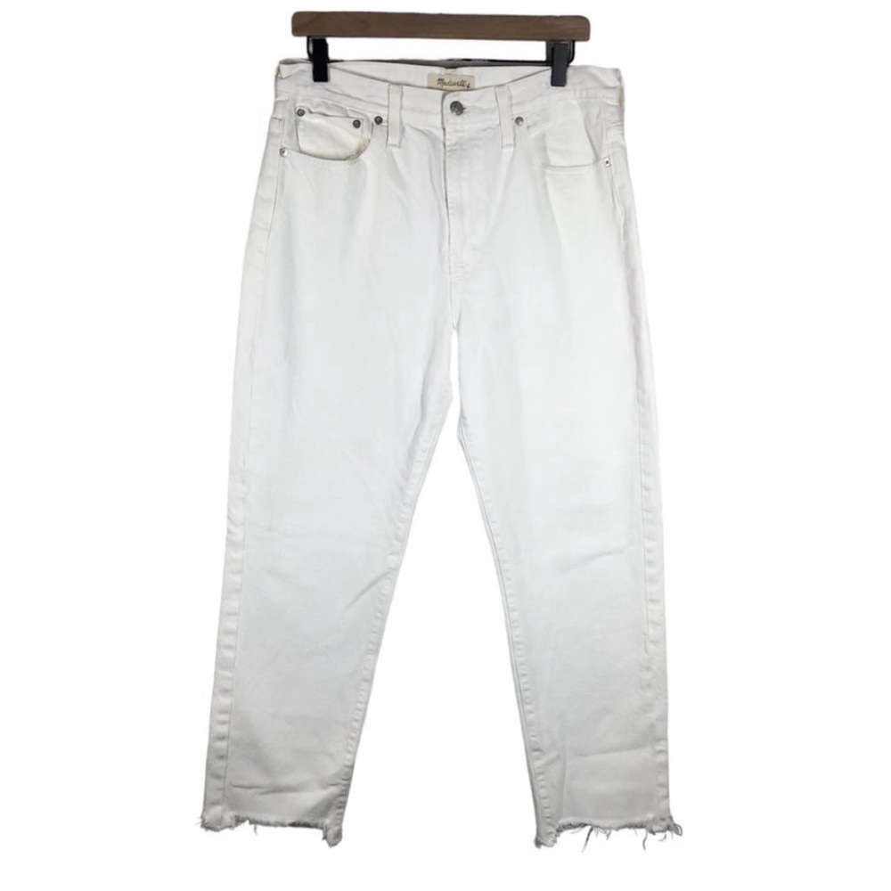 Madewell The Perfect Summer Jeans White Denim Mom Jeans Cotton Raw Hem Size 30